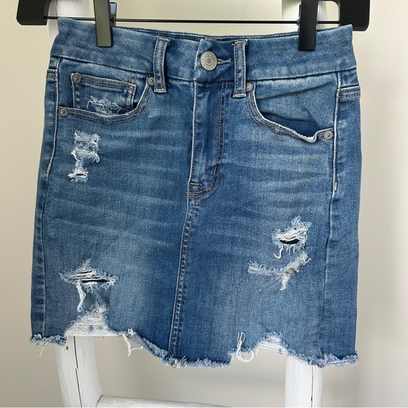 American Eagle Outfitters Super Stretch Curvy Hi Rise Denim Mini Skirt SZ 0 - Picture 1 of 14